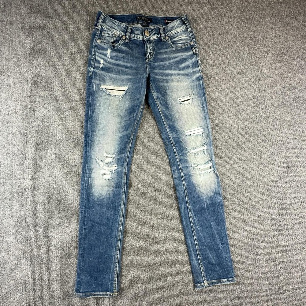 Silver Jeans Co Suki Mid Skinny Jeans Womens 27 Medium Wash Distressed Denim